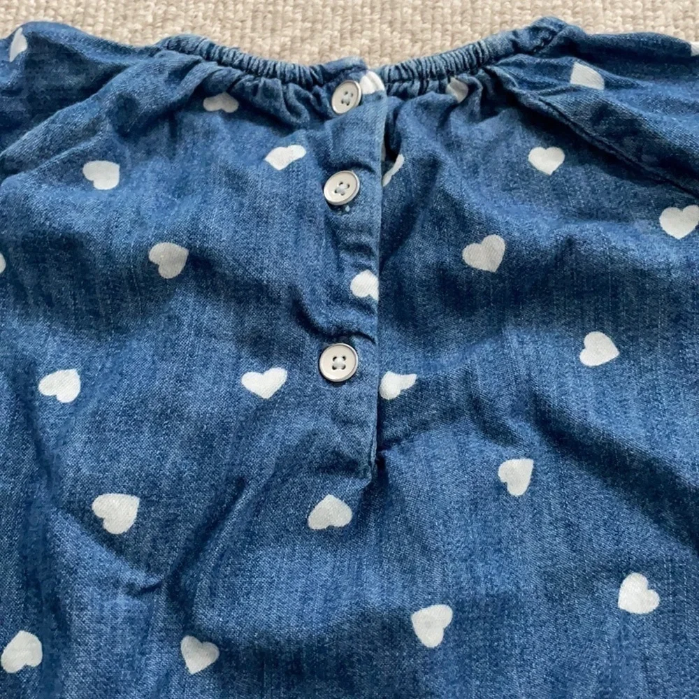 Baby Gap Denim Heart Blue White Top Tunic Dress 3-6 Month